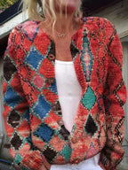 Damen Strickcardigan mit Blumenmuster und langen Ärmeln