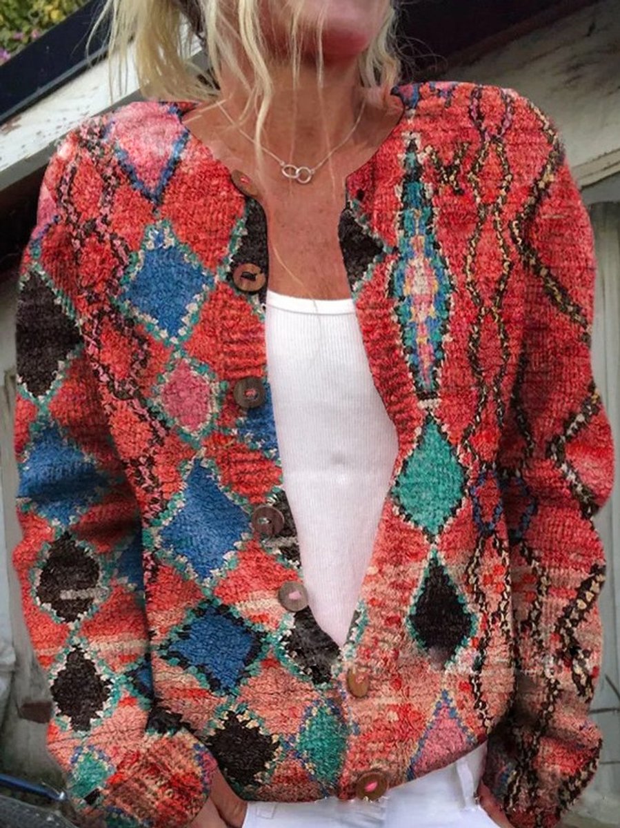 Damen Strickcardigan mit Blumenmuster und langen Ärmeln