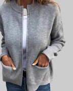Damen Strickcardigan mit Reißverschluss, lockerer Passform und Fronttaschen