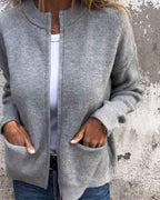 Damen Strickcardigan mit Reißverschluss, lockerer Passform und Fronttaschen