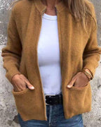 Damen Strickcardigan mit Reißverschluss, lockerer Passform und Fronttaschen