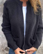 Damen Strickcardigan mit Reißverschluss, lockerer Passform und Fronttaschen