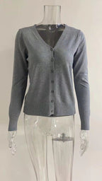 Damen Strickcardigan mit V-Ausschnitt, langen Ärmeln und Knopfleiste
