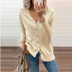 Damen Strickcardigan mit V-Ausschnitt, langen Ärmeln und Knopfleiste