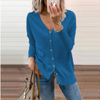 Damen Strickcardigan mit V-Ausschnitt, langen Ärmeln und Knopfleiste