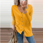 Damen Strickcardigan mit V-Ausschnitt, langen Ärmeln und Knopfleiste
