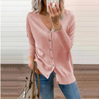Damen Strickcardigan mit V-Ausschnitt, langen Ärmeln und Knopfleiste