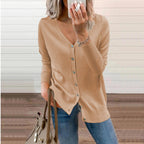 Damen Strickcardigan mit V-Ausschnitt, langen Ärmeln und Knopfleiste