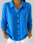 Damen Strickjacke mit Hemdkragen, Knopfleiste und Relaxed Fit