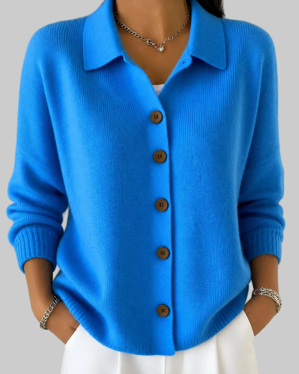 Damen Strickjacke mit Hemdkragen, Knopfleiste und Relaxed Fit