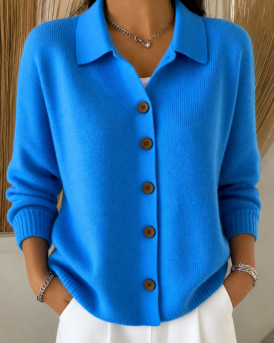 Damen Strickjacke mit Hemdkragen, Knopfleiste und Relaxed Fit