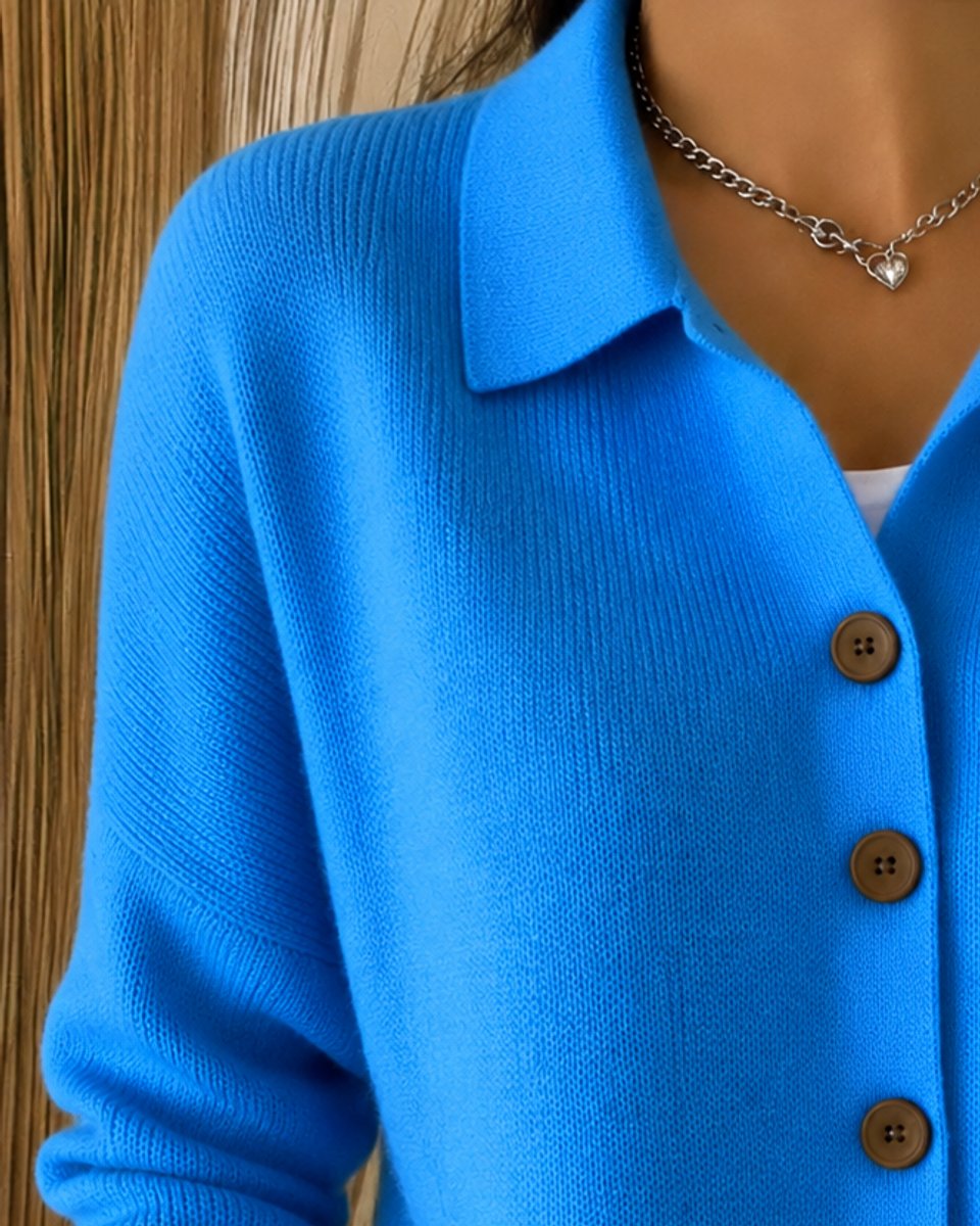 Damen Strickjacke mit Hemdkragen, Knopfleiste und Relaxed Fit