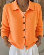 Damen Strickjacke mit Hemdkragen, Knopfleiste und Relaxed Fit