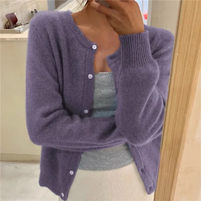 Damen Strickjacke mit Rundhalsausschnitt und langen Ärmeln