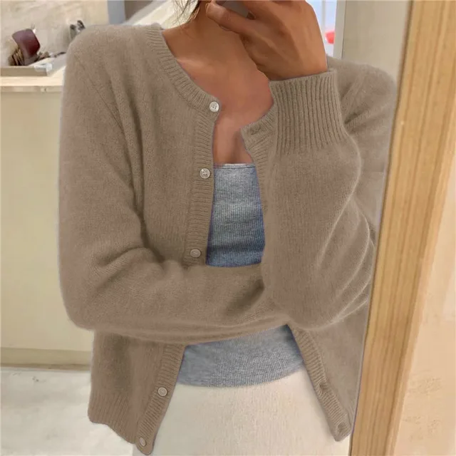 Damen Strickjacke mit Rundhalsausschnitt und langen Ärmeln