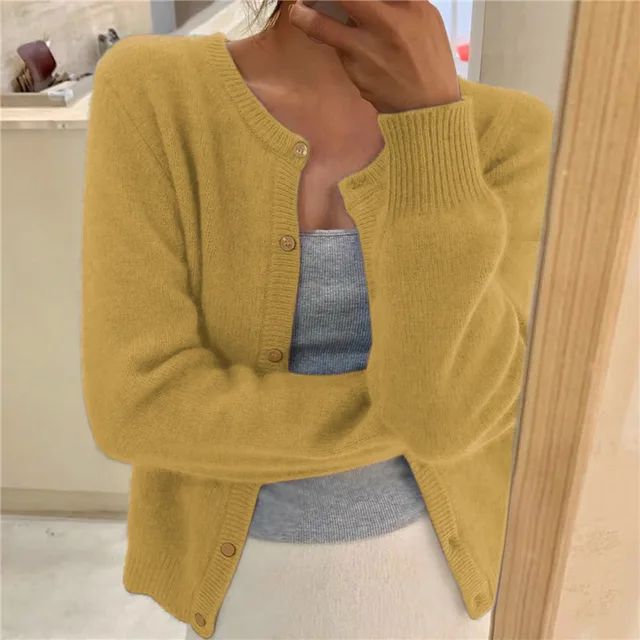Damen Strickjacke mit Rundhalsausschnitt und langen Ärmeln