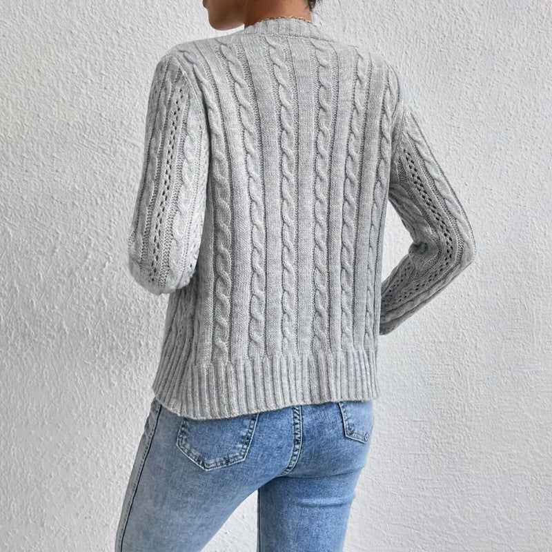 Damen Strickjacke mit Zopfmuster und Knopfleiste