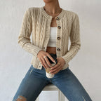 Damen Strickjacke mit Zopfmuster und Knopfleiste
