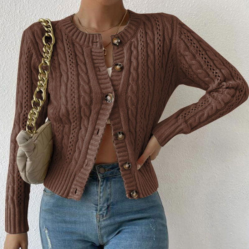 Damen Strickjacke mit Zopfmuster und Knopfleiste