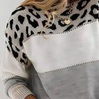Damen Strickpullover mit Color-Block-Design und Leopardenmuster