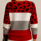 Damen Strickpullover mit Color-Block-Design und Leopardenmuster