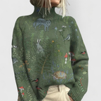 Damen Strickpullover mit Naturprint, lockerem Schnitt und kreativen Details