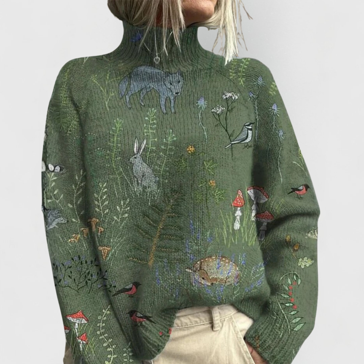 Damen Strickpullover mit Naturprint, lockerem Schnitt und kreativen Details