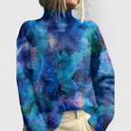 Damen Strickpullover mit Naturprint, lockerem Schnitt und kreativen Details