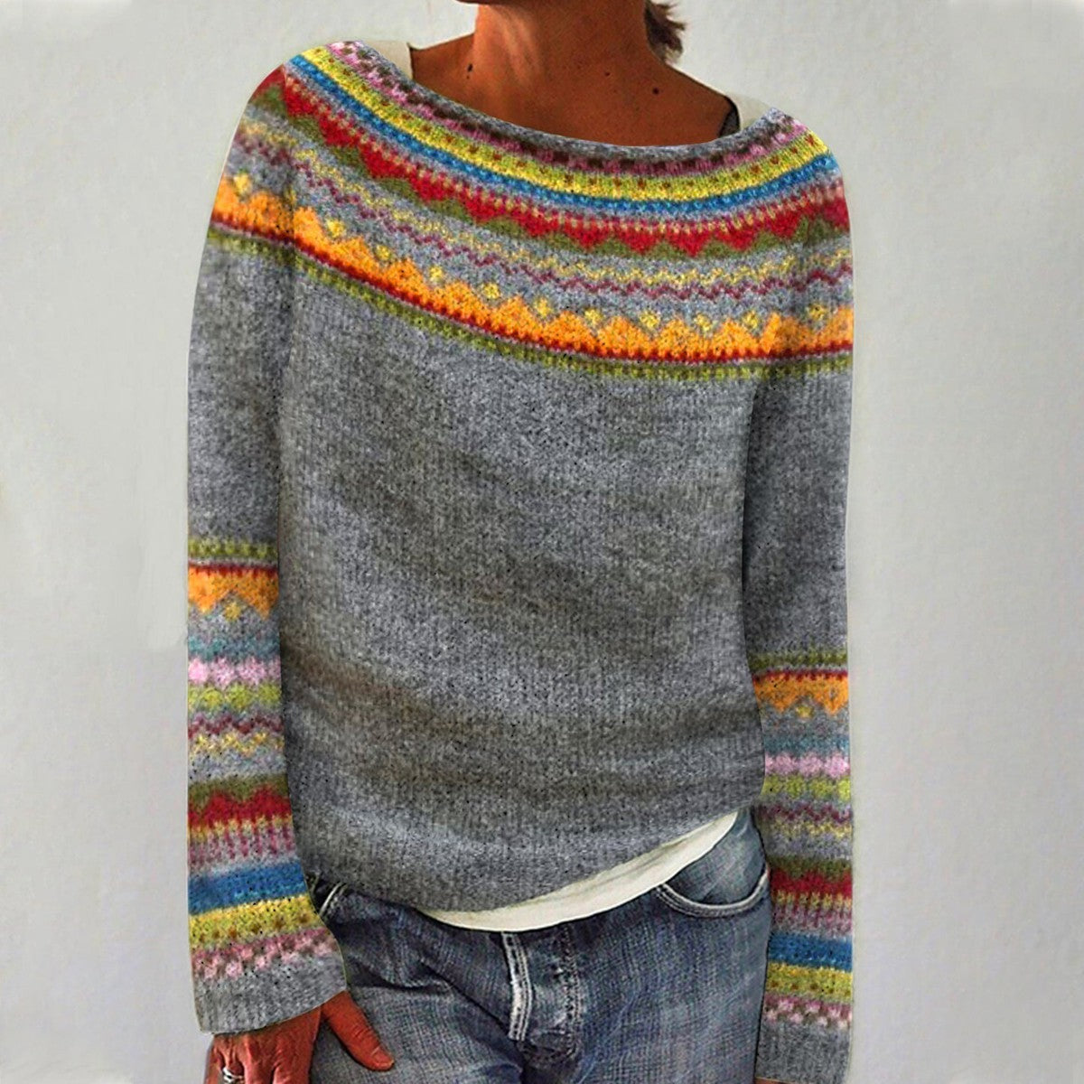 Damen Strickpullover mit Rundhalsausschnitt und lockerer Passform