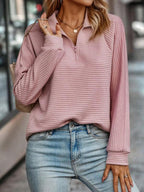 Damen Strickpullover mit Stehkragen und Viertelreißverschluss