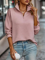 Damen Strickpullover mit Stehkragen und Viertelreißverschluss