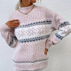 Damen Strickpullover mit Schneeflockenmuster – Gemütlicher Winterpullover, Lockere Passform