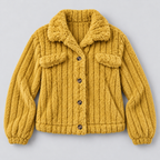 Damen Teddyjacke mit Knopfleiste – Kurze Borg-Fleece Jacke mit Hemdkragen, Herbst Winter