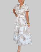 Damen Toile Maxikleid Hochzeitskleid für Hochzeitsgäste mit V-Ausschnitt und Stufenrock
