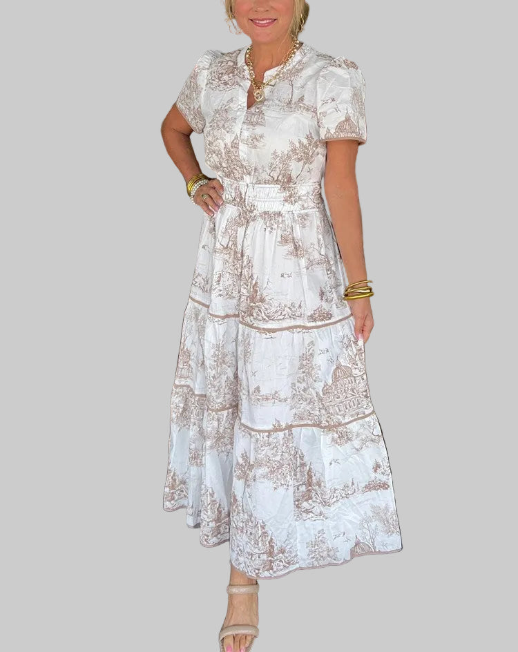 Damen Toile Maxikleid Hochzeitskleid für Hochzeitsgäste mit V-Ausschnitt und Stufenrock