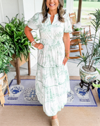 Damen Toile Maxikleid Hochzeitskleid für Hochzeitsgäste mit V-Ausschnitt und Stufenrock