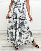 Damen Toile Maxikleid Hochzeitskleid für Hochzeitsgäste mit V-Ausschnitt und Stufenrock