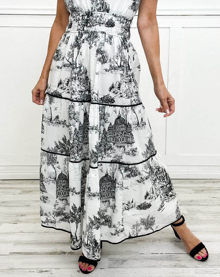 Damen Toile Maxikleid Hochzeitskleid für Hochzeitsgäste mit V-Ausschnitt und Stufenrock