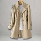 Damen Trenchcoat aus Baumwoll-Nylon mit Umklappkragen, Knopfverschluss und Seitentaschen
