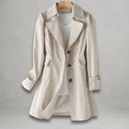Damen Trenchcoat aus Baumwoll-Nylon mit Umklappkragen, Knopfverschluss und Seitentaschen