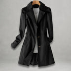 Damen Trenchcoat aus Baumwoll-Nylon mit Umklappkragen, Knopfverschluss und Seitentaschen