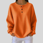 Damen Waffelstrick-Henley-Pullover mit Oversize-Passform und langen Ärmeln