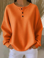 Damen Waffelstrick-Henley-Pullover mit Oversize-Passform und langen Ärmeln