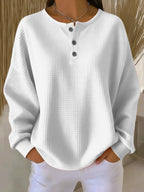 Damen Waffelstrick-Henley-Pullover mit Oversize-Passform und langen Ärmeln
