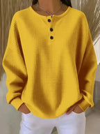 Damen Waffelstrick-Henley-Pullover mit Oversize-Passform und langen Ärmeln