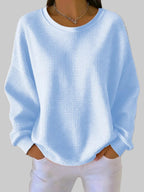 Damen Waffelstrick-Oversize-Pullover mit Langarm und Rundhalsausschnitt