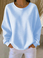Damen Waffelstrick-Oversize-Pullover mit Langarm und Rundhalsausschnitt
