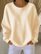 Damen Waffelstrick-Oversize-Pullover mit Langarm und Rundhalsausschnitt