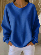 Damen Waffelstrick-Oversize-Pullover mit Langarm und Rundhalsausschnitt