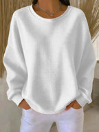 Damen Waffelstrick-Oversize-Pullover mit Langarm und Rundhalsausschnitt